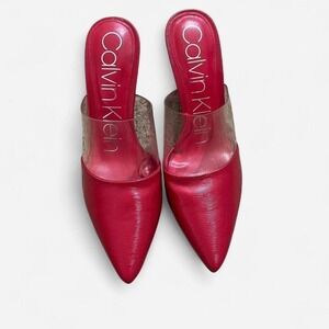 Calvin Klein Red Pointed Toe Mule Heels Size 6.5 Y2K Slip On